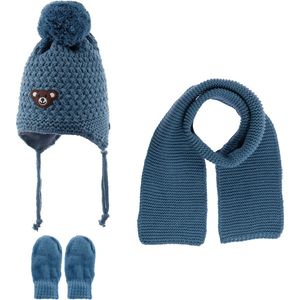 Kitti 3-Delig Winter Set | Muts (Beanie) met Fleecevoering - Sjaal - Handschoenen | 0-18 Maanden Baby Jongens | K23150-05-02 | Blue