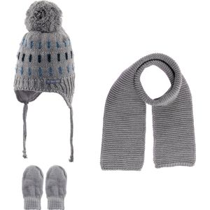 Kitti 3-Delig Winter Set | Muts (Beanie) met Fleecevoering - Sjaal - Handschoenen | 0-18 Maanden Baby Jongens | K23150-06-01 | Light Grey