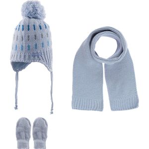 Kitti 3-Delig Winter Set | Muts (Beanie) met Fleecevoering - Sjaal - Handschoenen | 0-18 Maanden Baby Jongens | K23150-06-02 | Baby Blue