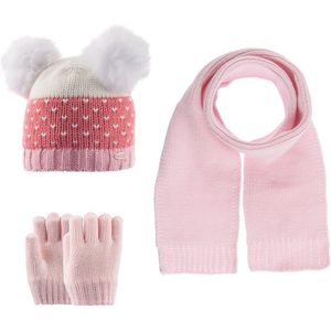 Kitti 3-Delig Winter Set | Muts (Beanie) met Fleecevoering - Sjaal - Handschoenen | 1-4 Jaar Meisjes | K23160-05-03 | Dark Pink