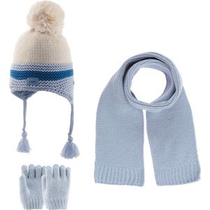 Kitti 3-Delig Winter Set | Muts (Beanie) met Fleecevoering - Sjaal - Handschoenen | 1-4 Jaar Jongens | K23160-11-02 | Baby Blue
