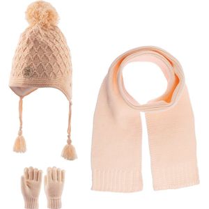 Kitti 3-Delig Winter Set | Muts (Beanie) met Fleecevoering - Sjaal - Handschoenen | 4-8 Jaar Meisjes | K23170-06-05 | Peach
