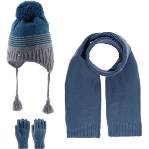 Kitti 3-Delig Winter Set | Muts (Beanie) met Fleecevoering - Sjaal - Handschoenen | 4-8 Jaar Jongens | K23170-09-03 | Blue