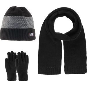 Kitti 3-Delig Winter Set | Muts (Beanie) met Fleecevoering - Sjaal - Handschoenen | 4-8 Jaar Jongens | K23170-12-01 | Black