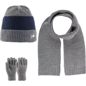 Kitti 3-Delig Winter Set | Muts (Beanie) met Fleecevoering - Sjaal - Handschoenen | 4-8 Jaar Jongens | K23170-12-03 | Medium Grey