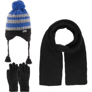 Kitti 3-Delig Winter Set | Muts (Beanie) met Fleecevoering - Sjaal - Handschoenen | 4-8 Jaar Jongens | K23170-15-01 | Black
