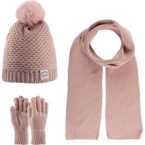 Kitti 3-Delig Winter Set | Muts (Beanie) met Fleecevoering - Sjaal - Handschoenen | 9-15 Jaar Meisjes | K23180-02-03 | Powder Pink