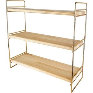 Concorde keukenrek/opbergrek/aanrecht organizer - goud - 40 x 16 x 40 cm - hout/metaal