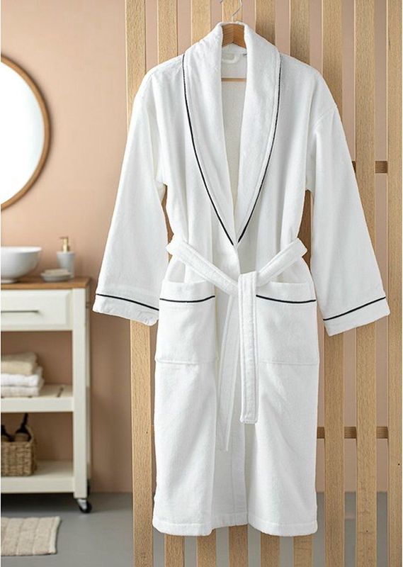 English Home - Badjas - Wit - 100% Turks Katoen - Absorberende Sjaalkraag