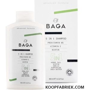 BAGA - 5 in 1 Shampoo 400 (ml.) | Provitamin B5 - Vitamine E - Biotine | Horse Tail | Biotin | Garlic | Terpentijn | Shea Butter | Bevorderd haargroei & Verminderd haaruitval | Hoge kwaliteit |