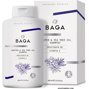 BAGA - Juniper & Tea Tree Oil Shampoo 400 (ml.) | Vochtbindend, Ontstekingsremmend, Regeneratief en Genezend effect | Zeer effectief | Hoge Kwaliteit | Provitamin B5 | Vitamine E |