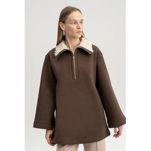 Sweatshirt - Effen - Halve Rits - Schipperskraag - Lange Mouw - Wijde Pasvorm