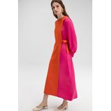 Jurk - 7/8 Lengte - Ronde Hals - Lange Mouw - Gevoerde Zoom/Rand - Color-Blocking