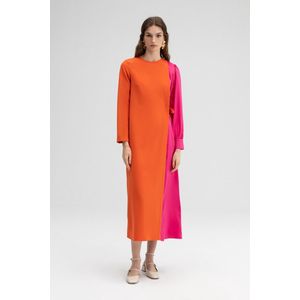 Jurk - 7/8 Lengte - Ronde Hals - Lange Mouw - Gevoerde Zoom/Rand - Color-Blocking
