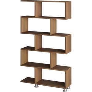 Hanah Home Modern Walnoot boekenplank, 90 cm x 156 cm x 20 cm, 100% melamine gecoat deeltjesbord, 18 mm dik, wandmontage, stijlvol en functioneel design
