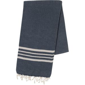 hiPPs Luxe Hamamdoek TRADITIONAL NAVY | Saunadoek | Strandlaken | Handdoek | Pareo | Ultra soft katoen | Handloom | Lichtgewicht | Mooie franjes