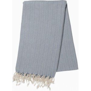 hiPPs Luxe Hamamdoek ZIGZAG AIRBLUE | Saunadoek | Strandlaken | Handdoek | Pareo | Ultra soft katoen | Handloom | Lichtgewicht | Mooie franjes