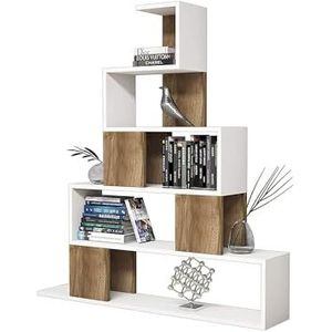 Homemania Boekenkast piramide met planken voor woonkamer, bureau, walnoot wit van hout, 120 x 22 x 130,8 cm