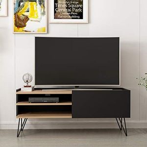 Homemania M.M.01.01.02.02352 Aral TV-kast, zwart, hout, metaal, 124 x 37 x 50 cm