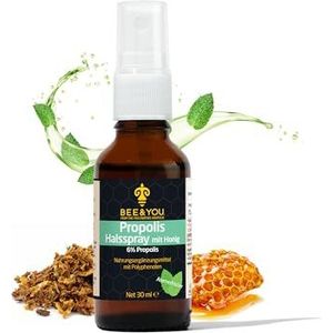 Bee & You ® | Propolis keelspray met honing (6%) 30 ml | 29 internationale onderscheidingen 8 certificaten: FDA, BRC, ISO, CE, Smeta, Kosher, en GMP | Glutenvrij | Glucose vrij