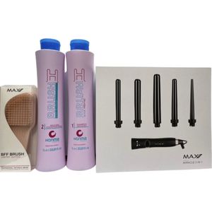 Honma Tokyo H Brush Keratine Treatment krullen behoudend Keratin behandeling 2x1000 ml KIT (shampoo&Treatment) & MAX PRO MIRACLE 5 IN 1 & PRO BFF BRUSH