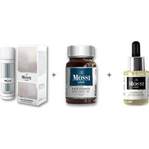 The Mossi London / Anti Haaruitval Set van 3 / Hair loss Shampoo / Haar Vitamine / Biotine / Ozonized Oil/ Ondersteunend voor haargroei
