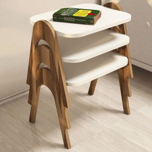 Arabic House Bijzettafel Paris Crème/Walnoot Set Van 3 Crème - Melamine - 49x35,5x42cm