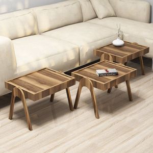 Elegante Walnoot Nesting Table Set | 100% Melamine Gecoat | 3 Stuks