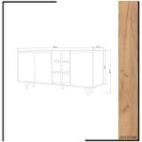 Dressoir - Stijlvol Eiken Frame & Witte Deurtjes - 140x86x40cm - Duurzaam Melamine