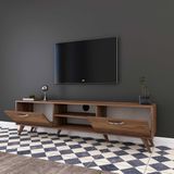 TV Meubel - Retro Stijl 180 cm - Walnoot Afwerking - Zilveren Handgrepen