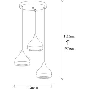 Opviq - Hanglamp met verstelbare hoogte YILDO - D37 x H25/111 cm - Zwart en koperkleurig