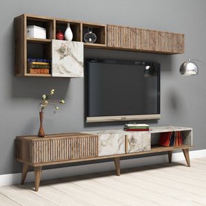 Arabic House Tv-Meubel & Wandplank Milan Melamine Walnoot Wit - Spaanplaat/Melamine - 40x180cm