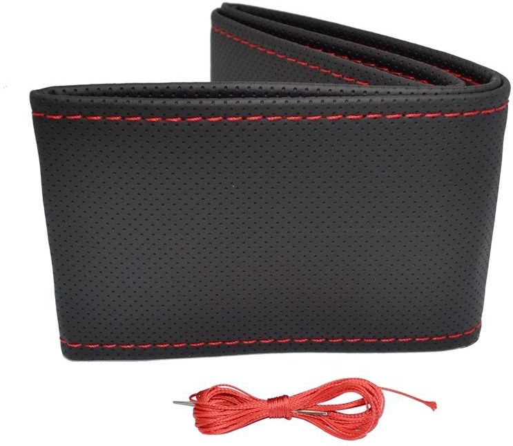 Universele Stuurwielhoes - Zwart Geperforeerd PVC Leder - Rood Stiksel