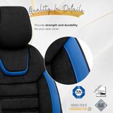 Universele Stoelhoezenset - Zwart/Blauw - Suede/Leder/Stof - 11-delig