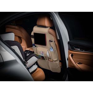Universele AutoStoel Organizer - Beige Leder - 8 Opbergvakken - Innovatief Montagesysteem