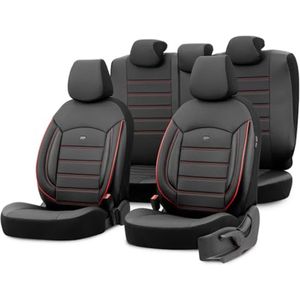 Universele Stoelhoezen - Zwart met Rode Rand - 11-Delig - Leer