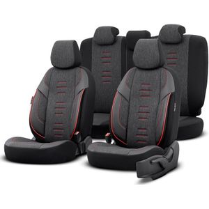 Universele Stoelhoezen - Zwart/Grijs/Rood - Linnen en Leer - 11-Delig