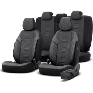 Universele StoelHoezen Set - Zwart/Grijs - Linnen & Leer - 11-Delig