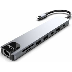 BasicTeQ - Inca ITPC-7T - USB C Hub 3.0 - 8 Poorten - Grijs - Aluminium