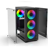 Inca - Empousa - PC-behuizing - Zwart - Glas - Met 4 x 12 cm S-ARGB-LED-ventilator
