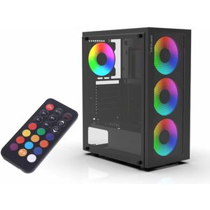 Inca - Empousa - PC-behuizing - Zwart - Glas - Met 4 x 12 cm S-ARGB-LED-ventilator