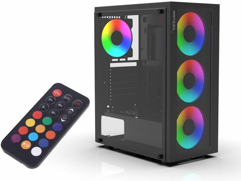Inca - Empousa - PC-behuizing - Zwart - Glas - Met 4 x 12 cm S-ARGB-LED-ventilator