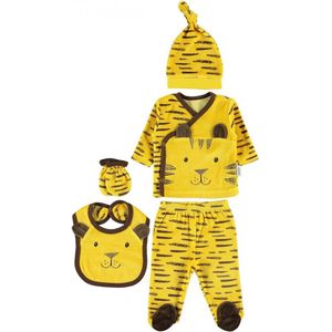 5-delige newborn kledingset met handgemaakte speenkoord - Jongens - Leeuw - Baby - Newborn set - Babykleding - Babyshower cadeau - Kraamcadeau