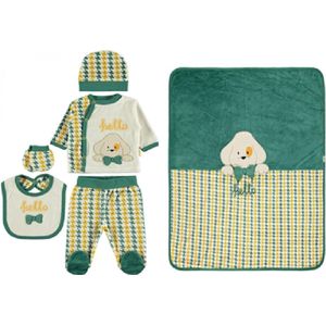 5-delige newborn kleding set met handgemaakte speenkoord - Jongens - Baby - Newborn set - Hello Babykleding - Babyshower cadeau - Kraamcadeau