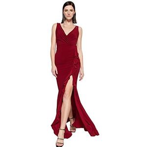 Trendyol Smaragdgroene, Nauwsluitende, Gevoerde, Gebreide, Lange Avondjurk Met Volant, Tprss19Ut0026