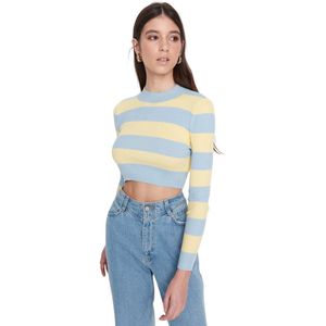 Trendyol Ecru Crop Couple Katoenen Color Block Brei Trui Twoaw20Kz0255