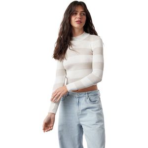 Trendyol Vrouwen ECU Gestreepte Crop Knitwear Sweater, Ecru, L