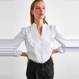 Trendyol - T-shirt - Wit - 50% Polyester 47% Katoen 3% Elastaan