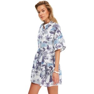 Trendyol - Geweven Gevlamde Mini Strandjurk - Roze - Katoen