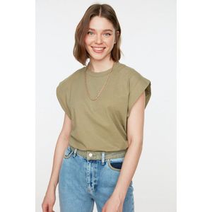 TRENDYOL Mouwloos basic T-shirt voor dames, Kaki, S